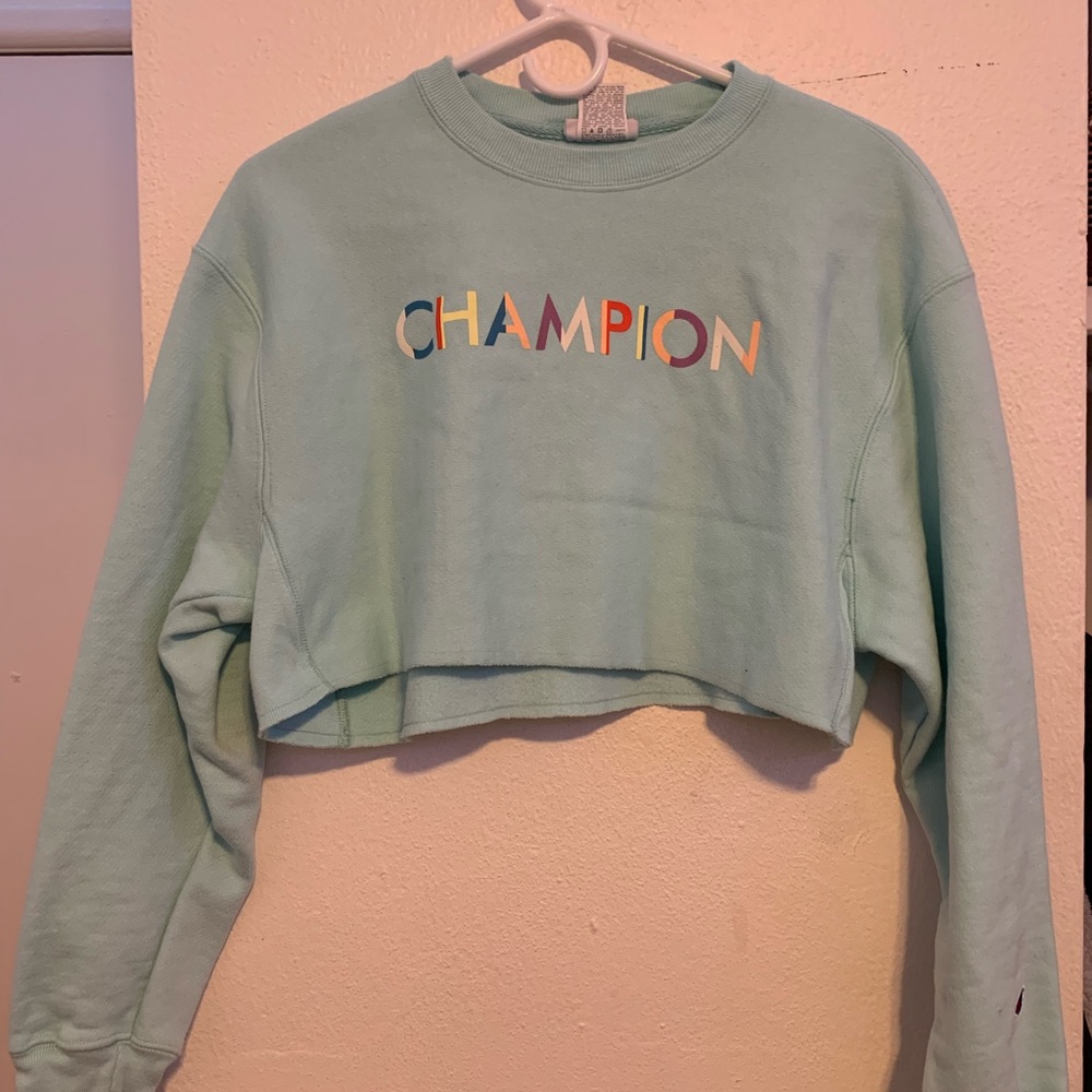 Teal blue cropped Champion sweatshirt